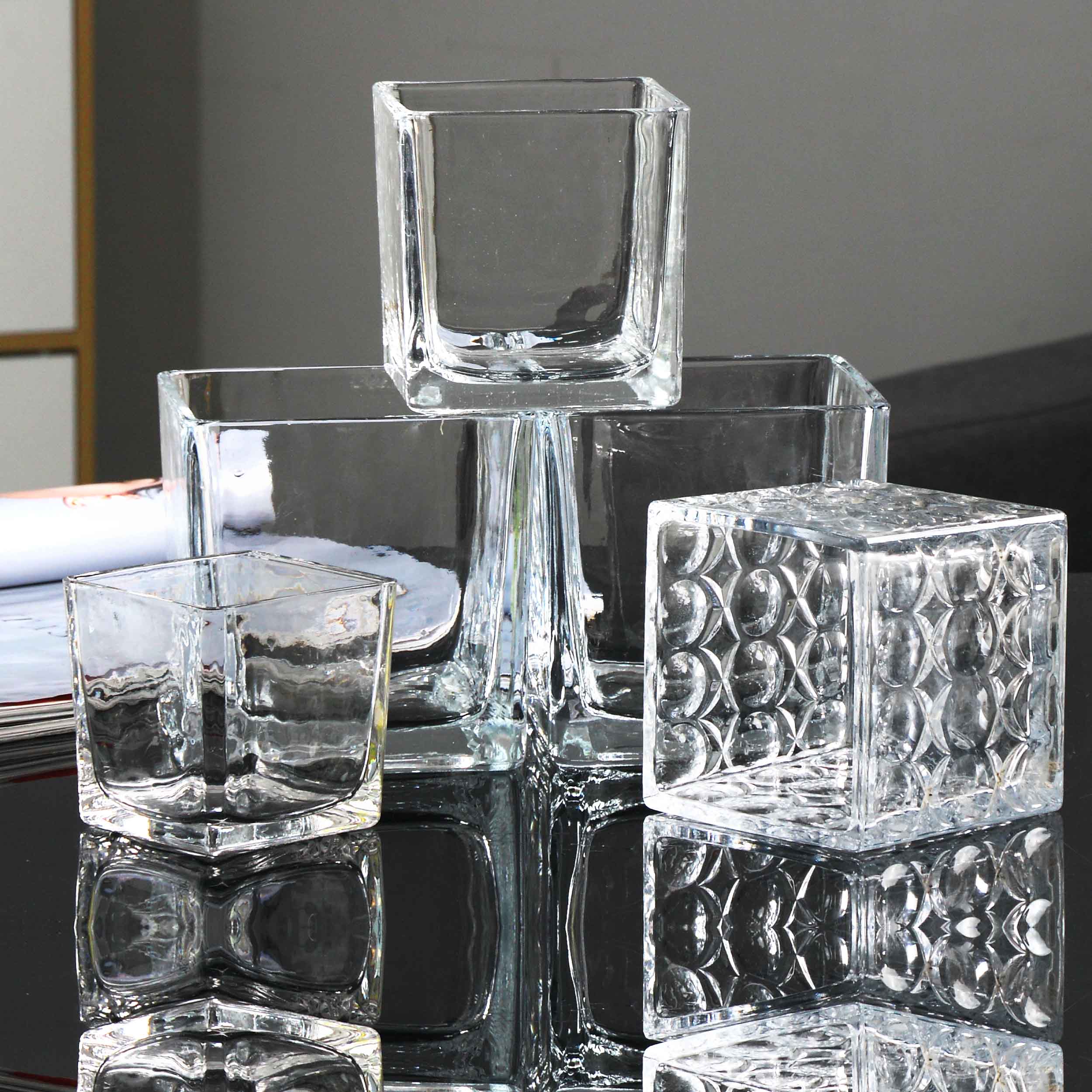 简约正方形水培玻璃器皿透明方缸绿萝睡莲铜钱草水培花盆玻璃花瓶