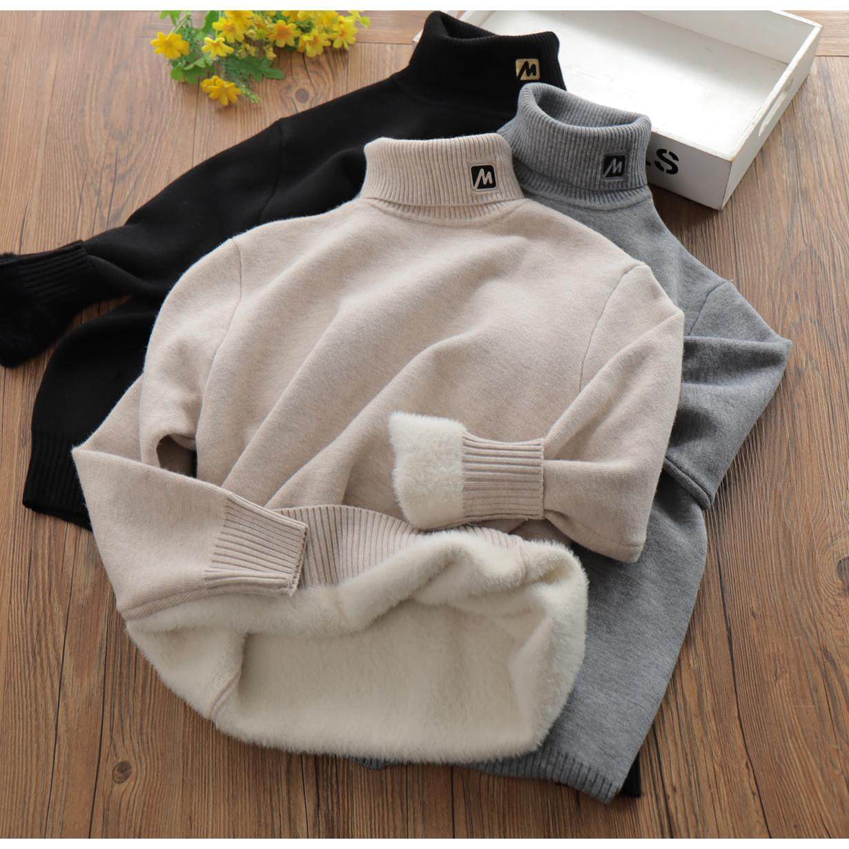 青少年学生冬季高领加厚打底毛衣