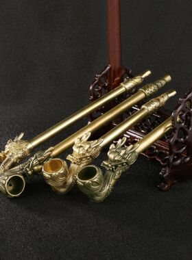 国潮仿古玩霸气龙头黄铜烟杆烟枪生肖龙铜烟具金属工艺品收藏
