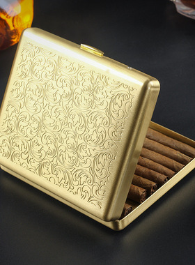 黄铜唐草1cm直径小雪茄烟盒14支装 个性便携式烟具收纳盒抗压防潮