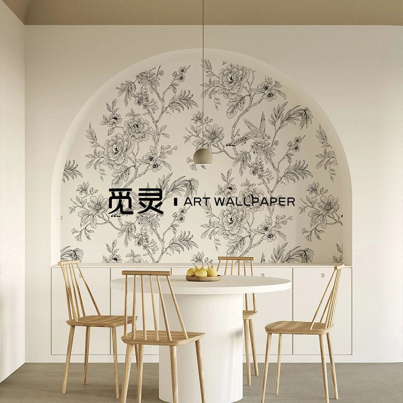 法式花鸟壁纸电视沙发背景墙墙纸卧室客厅玄关无纺布无缝定制壁画