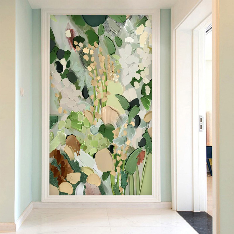 抽象油画风壁纸客厅壁画侘寂风玄关装饰画餐厅现代轻奢服装店墙布