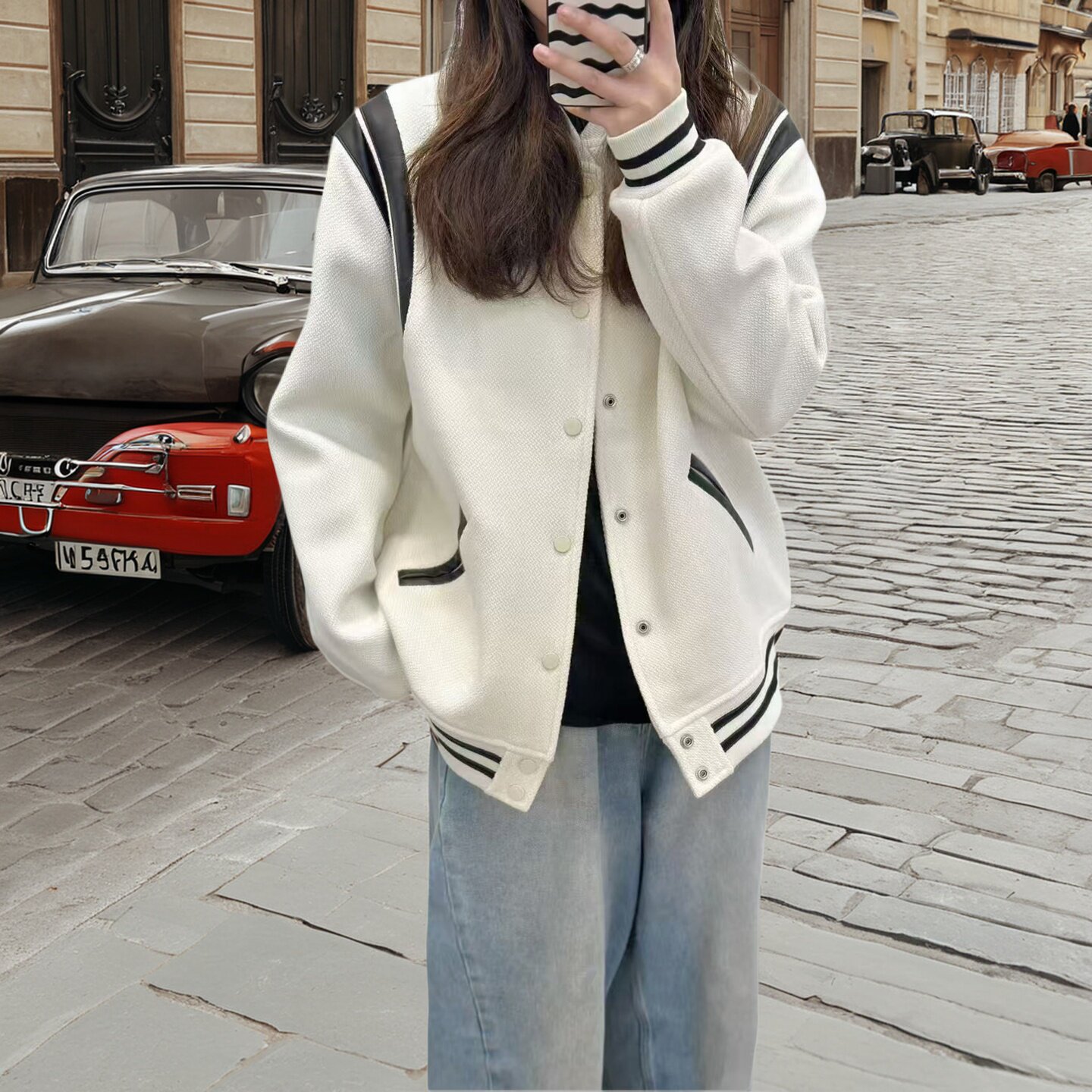 春季新款拼接美式复古棒球服外套