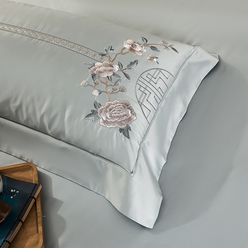 法莎尼亚新中式刺绣全棉床上四件套夏季100纯棉床单被套床品