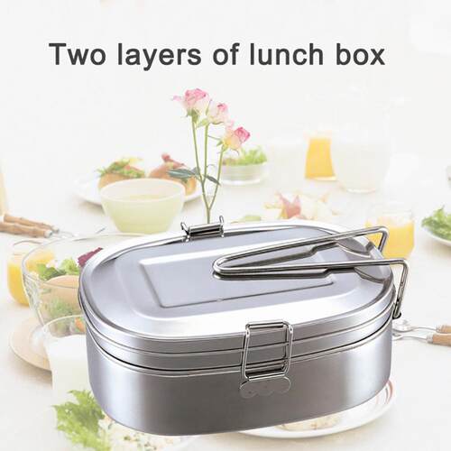 Stainless Steel Lunch Box Double Layers Bento Student Food跨