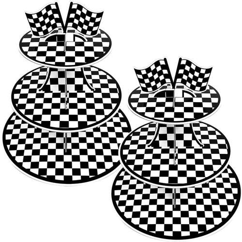 Racing Car Themed Cake Stand 3 Tier Paper Black and White Ch