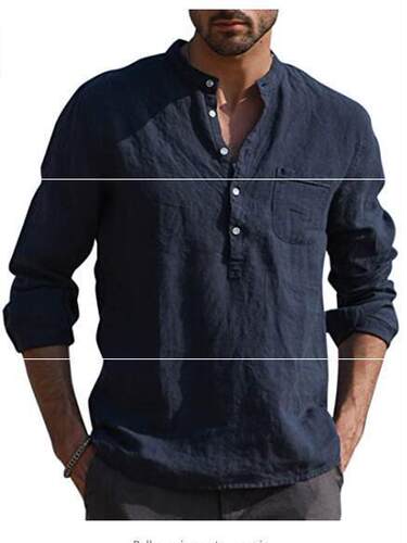 Men's Long Sleeve V-Neck Linen Shirt Men's男士长袖衬衫男装