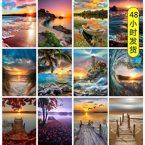 Diamond stickers digital oil moving scenery round钻石贴画1
