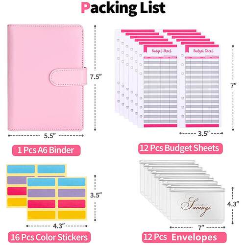 A6 PU Leather Notebook Binder Budget Planner Cash Envelopes