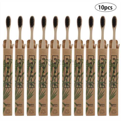 10pcs/Set Natural Pure Bamboo Toothbrush Soft-bristle Charco