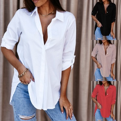 hion Autumn 2024 Oversized Blouses Female Plain Loose Shirts