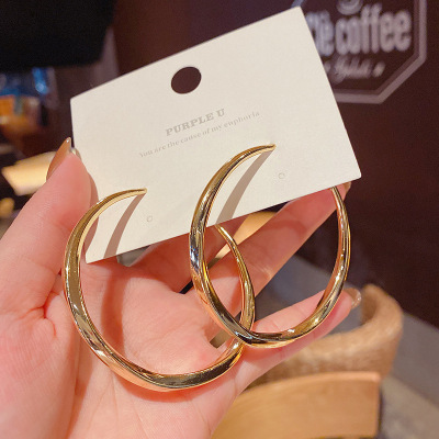 S925 Post Big Smooth Gold Trendy Hoops Loop Women Earring