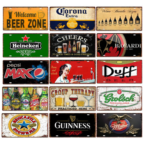 Beer Wine Cola Tin Sign Vintage Wall Decor Metal Car License