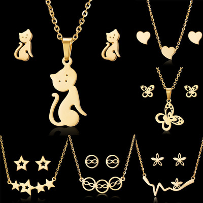 Rinhoo Classic Stainless Steel Pendant Necklace Earrings Set