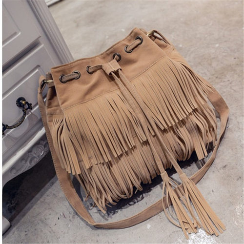 Fashion Retro Faux Suede Fringe Women Messenger Bags Tote跨
