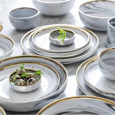 Marble Dinner Plate Set Ceramic Kitchen Plate Tableware Set