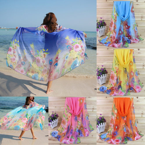1pc Ladies Summer Fashion Beach Scarf Chiffon Shawl Print跨1