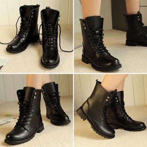 womens vintage combat army punk goth ankle shoes biker boots
