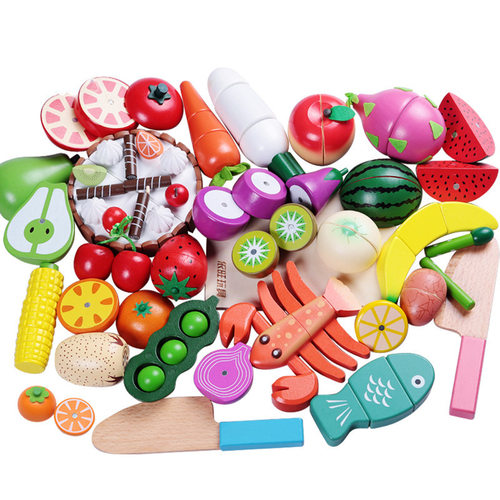 1PCS Wooden Toy Magnetic Cutting Fruit Vegetables Food跨境专