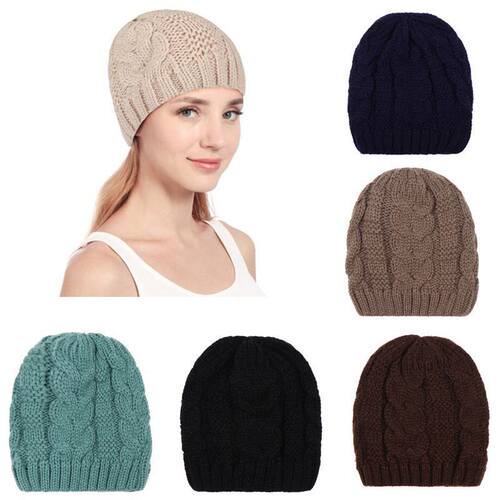 ~ Wool  twist  hand knitted cap  pure color  adult  heat  se
