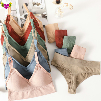 Women Bra Panties Set Push Up Sports Bra Set Sexy G-String