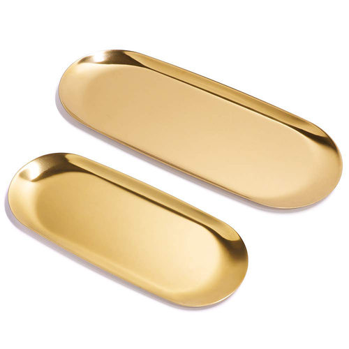 1 Pc Oval Tray Gold Stainless Steel Tea Fruit Plate Storage