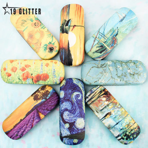 Oil Painting Glasses Case Box Women Hard Leather Reading跨境