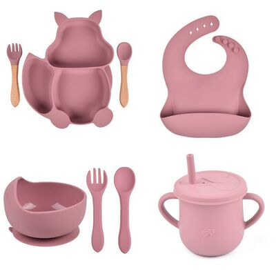 Children's Feeding Tableware Set Cartoon Squirrel Silicone
