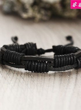 5pcs black men leather bracelet retro Bracelets male bangle