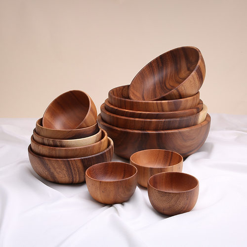 Acacia woodensoup bowl Fruit Wooden Household Kitchen Bowl跨