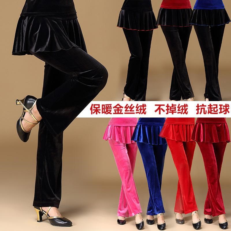 金丝绒广场舞服装跳舞新款舞蹈女裙裤拉丁套装裤加厚中练功秋冬柳