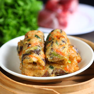 广式香煎鸡丝腐皮卷粤式特色点心酒店茶楼鸡肉腐竹卷商用港式早餐