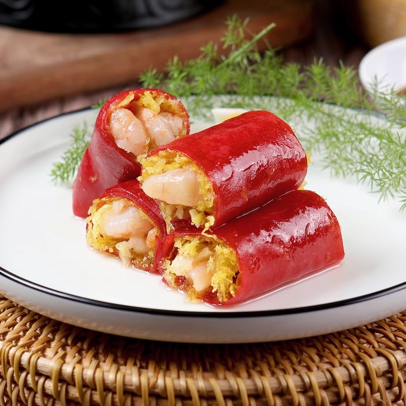 金沙红米肠广式早茶虾仁脆皮卷