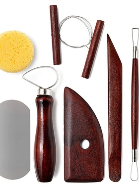 现货陶艺工具9件套 红色木柄软陶泥塑刀修坯割泥器细节针粘土工具
