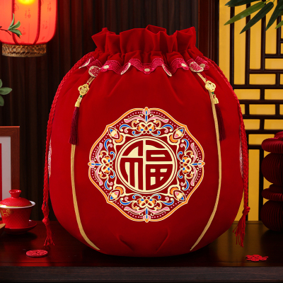 结婚喜盆红色包裹布聚宝盆袋