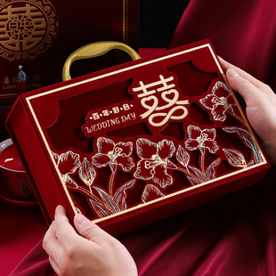 彩礼钱盒子男方酒红高档礼金箱聘金聘礼盒礼金盒订婚三金现金礼盒