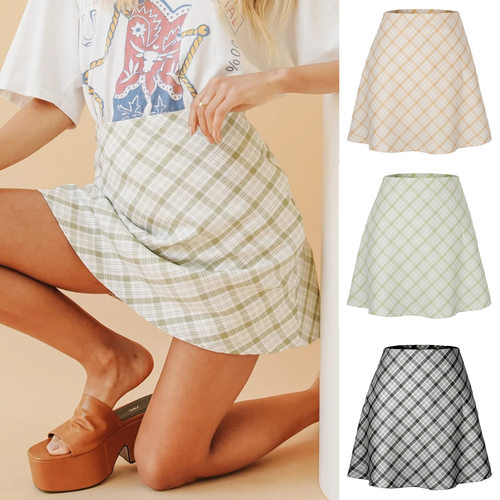 2022 women's ins style zipper skirt sweet girl plaid fashion