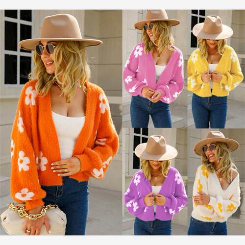 Women crdigan INS style street short sweater flower sweater