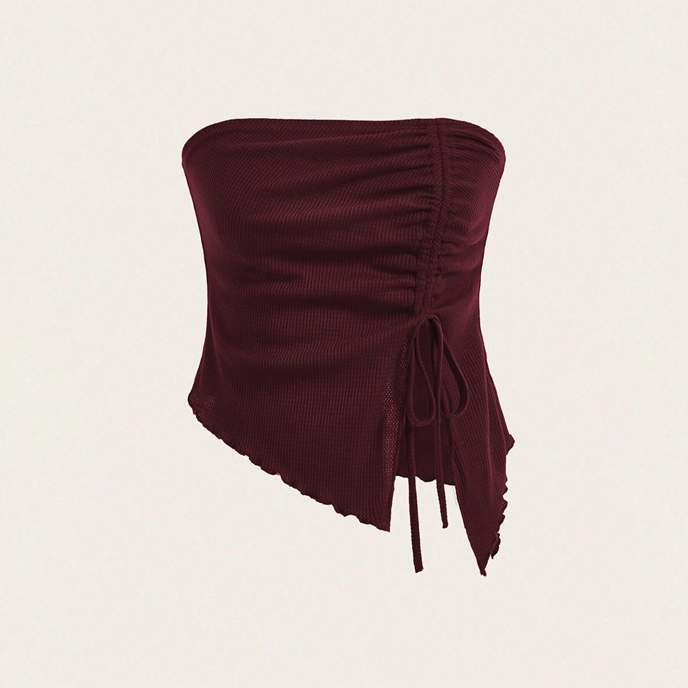 Women's Fashion Drawstring Split Irregular Waffles Slim-fit