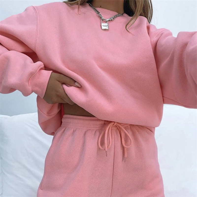 Women's solid color loose sweater elastic drawstring pajamas