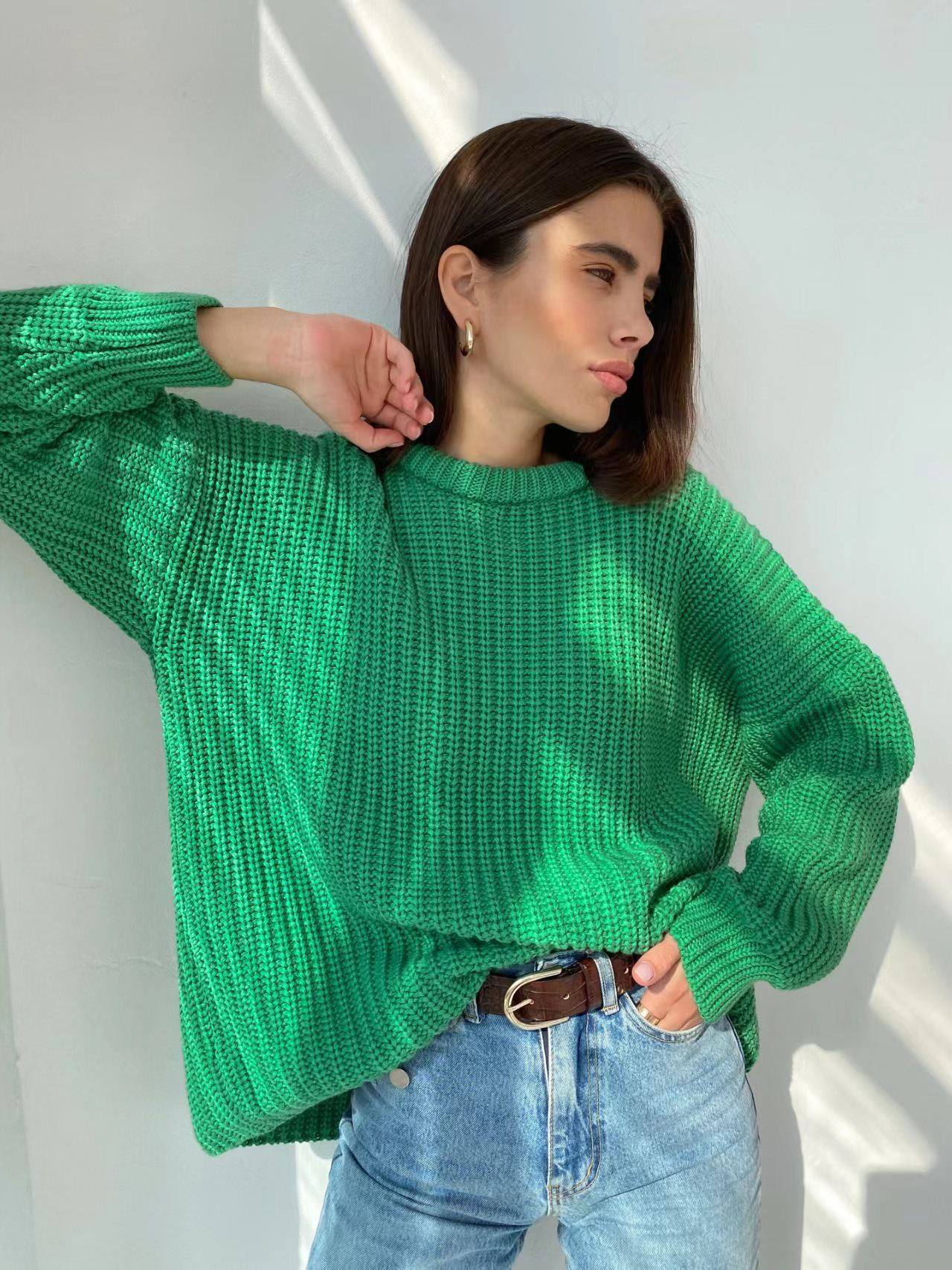 欧美风秋季宽松大码休闲气质套头毛衣女 loose plus size sweater