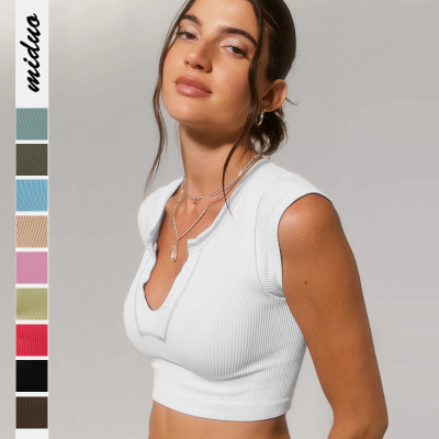 2023 women slim fit short shirt knitted thread base T-shirt
