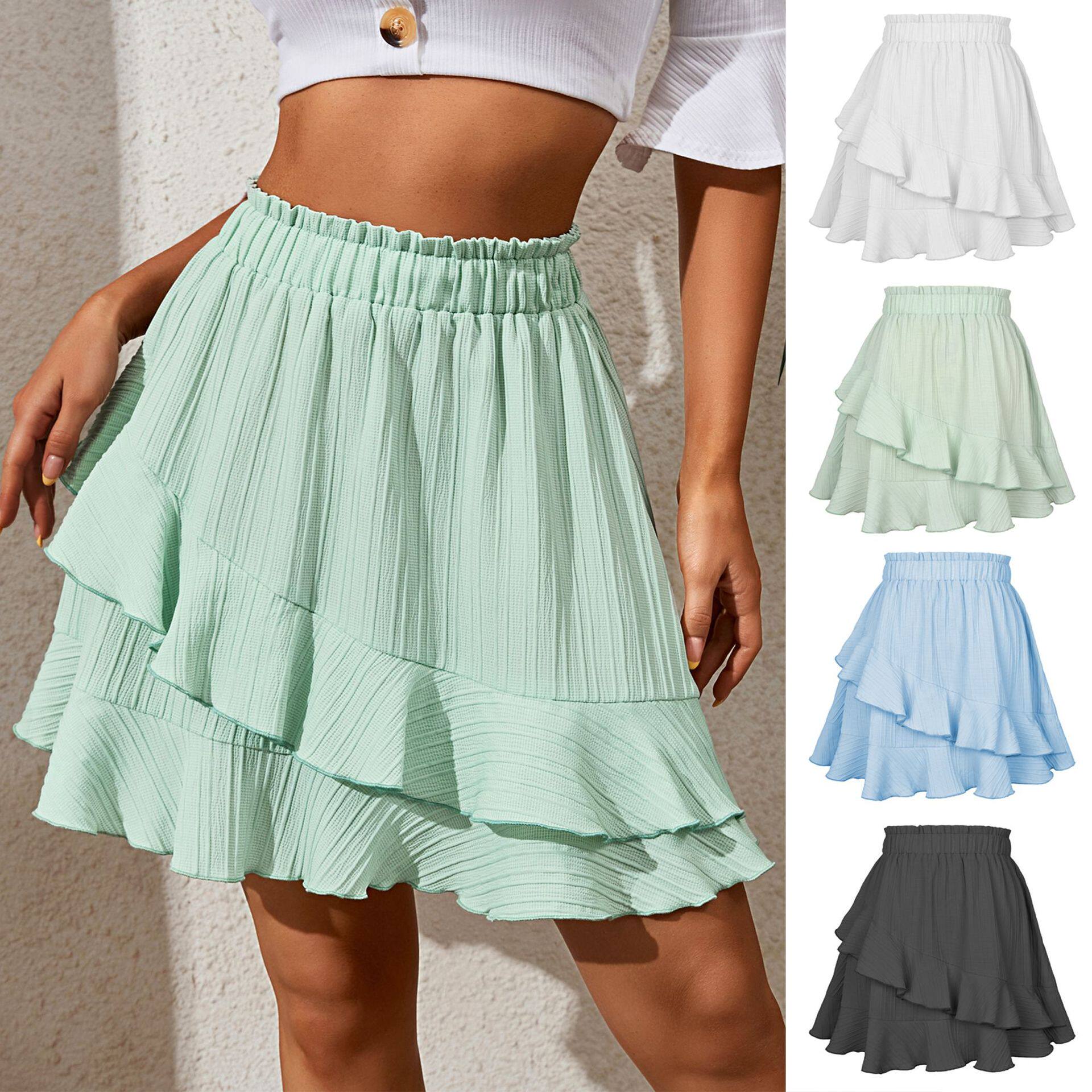 2022 ruffled skirt women's high waist irregular solid color