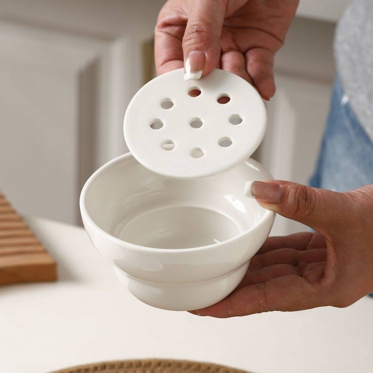 陶瓷火锅沥油碗滤汤碗家用商用自助餐厅酒店餐具创意双层蘸料碗碟,厨房/烹饪用具,漏勺/滤网勺,淘宝优惠券,粉丝福利购,淘宝优惠卷