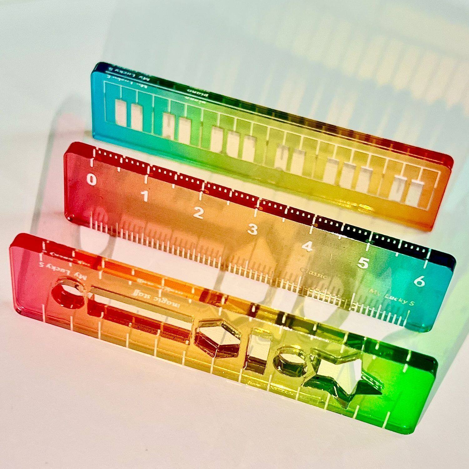 糖果彩色透明透光掌心直尺波浪测量绘画钢琴文具家用掌心工具尺子