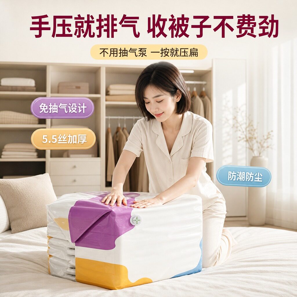 立体免抽气加厚真空压缩袋