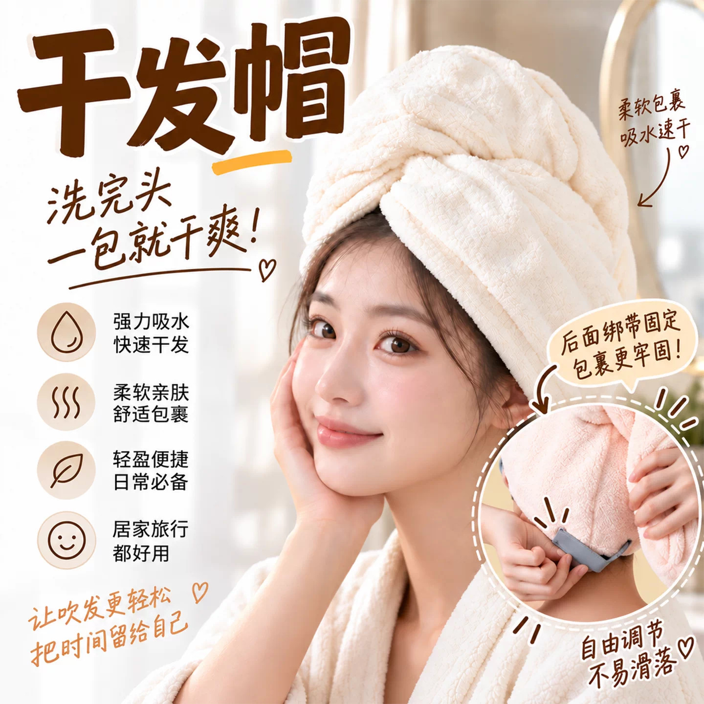 2026新款一片式速干吸水干发帽
