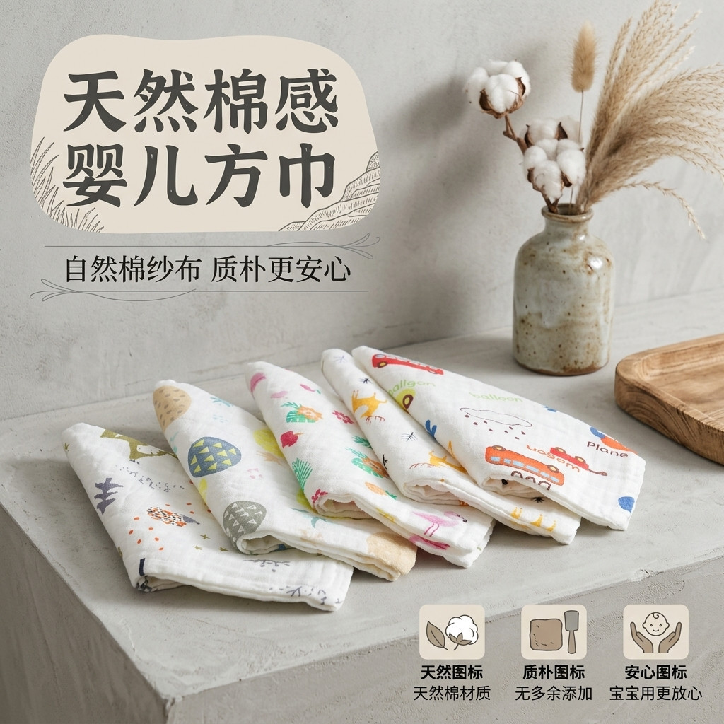 纯棉六层高密纱婴幼儿口水巾