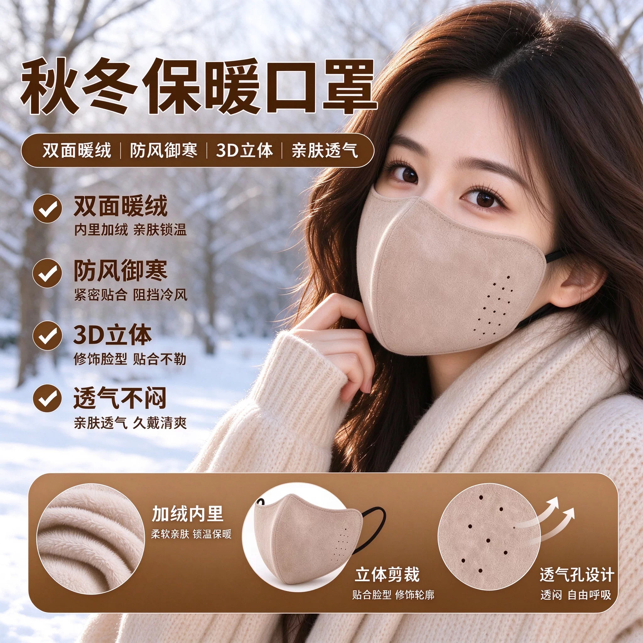 3D立体羊绒保暖护眼角口罩女