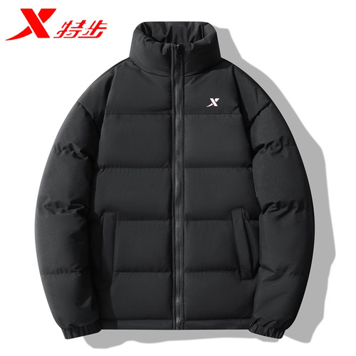 特步冬季运动棉衣男加厚保暖拼色潮流棉袄青年立领大码上衣棉服